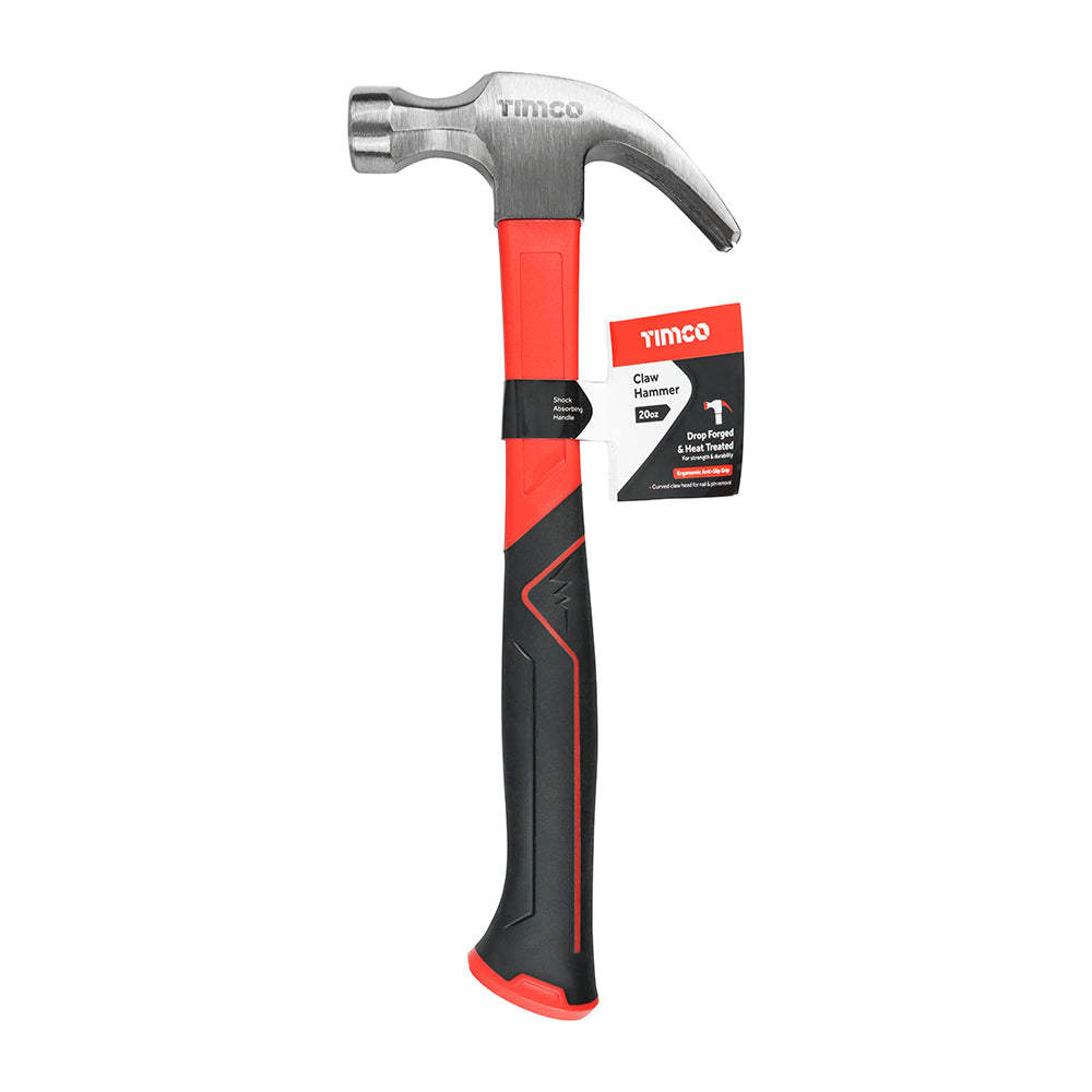 TIMCO Fibreglass Claw Hammer, Curved Single Piece High Strength Anti-Shock Smooth Face Hammer - 20oz - Image