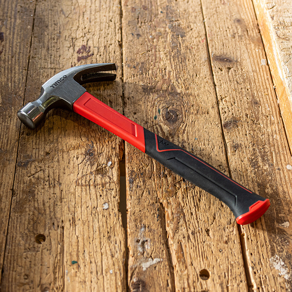 TIMCO Fibreglass Claw Hammer, Curved Single Piece High Strength Anti-Shock Smooth Face Hammer - 20oz - Image
