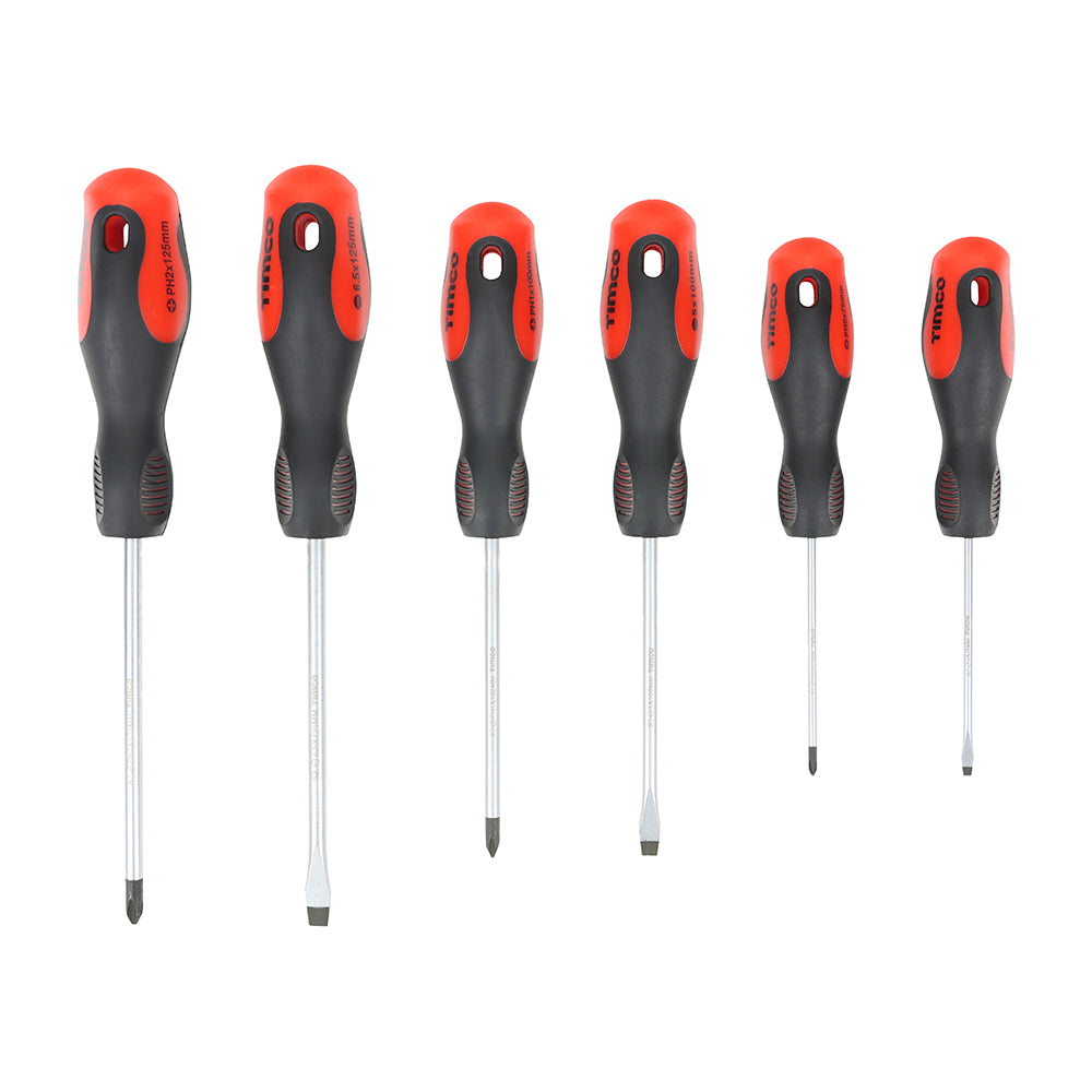 TIMCO Screwdriver Set, Slotted and Phillips Screwdrivers with Magnetic Tips, Ergonomic Anti-Slip Handles - 6 Pieces - Image