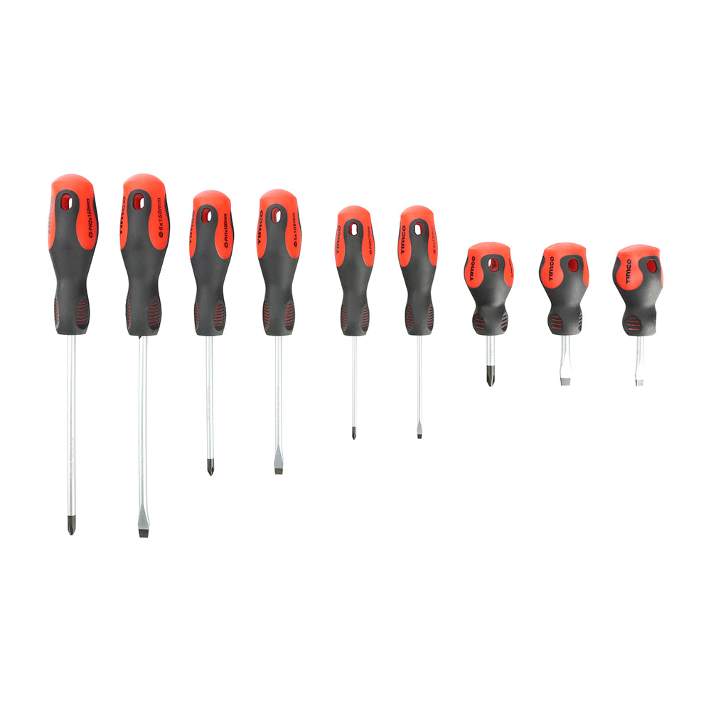 TIMCO Screwdriver Set, Slotted and Phillips Screwdrivers with Magnetic Tips, Ergonomic Anti-Slip Handles in a Hard Carry Case - 9 Pieces - Image