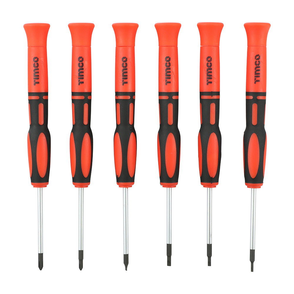 TIMCO Precision Screwdriver Set, Slotted and Phillips Screwdrivers with Magnetic Tips, Ergonomic Anti-Slip Handle - 6 Pieces - Image
