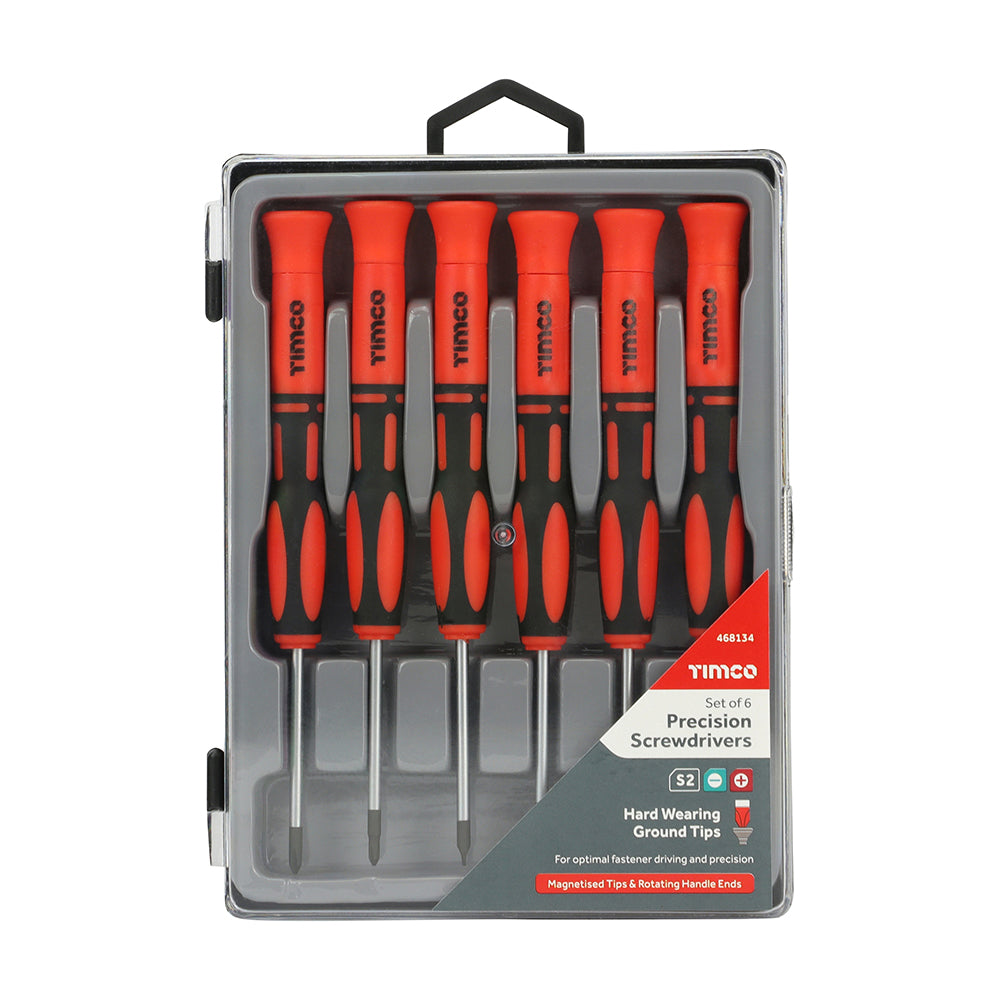 TIMCO Precision Screwdriver Set, Slotted and Phillips Screwdrivers with Magnetic Tips, Ergonomic Anti-Slip Handle - 6 Pieces - Image