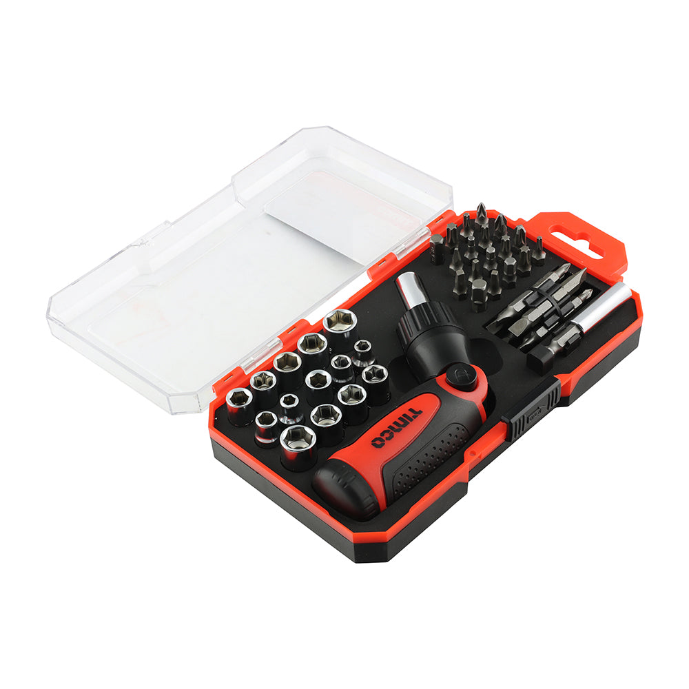 TIMCO Ratcheting Screwdriver & Bit Set, Anti-Slip Handle with Long Lasting Ratcheting Mechanism with Assorted Driver Bits and Sockets - 46 Pieces - Image