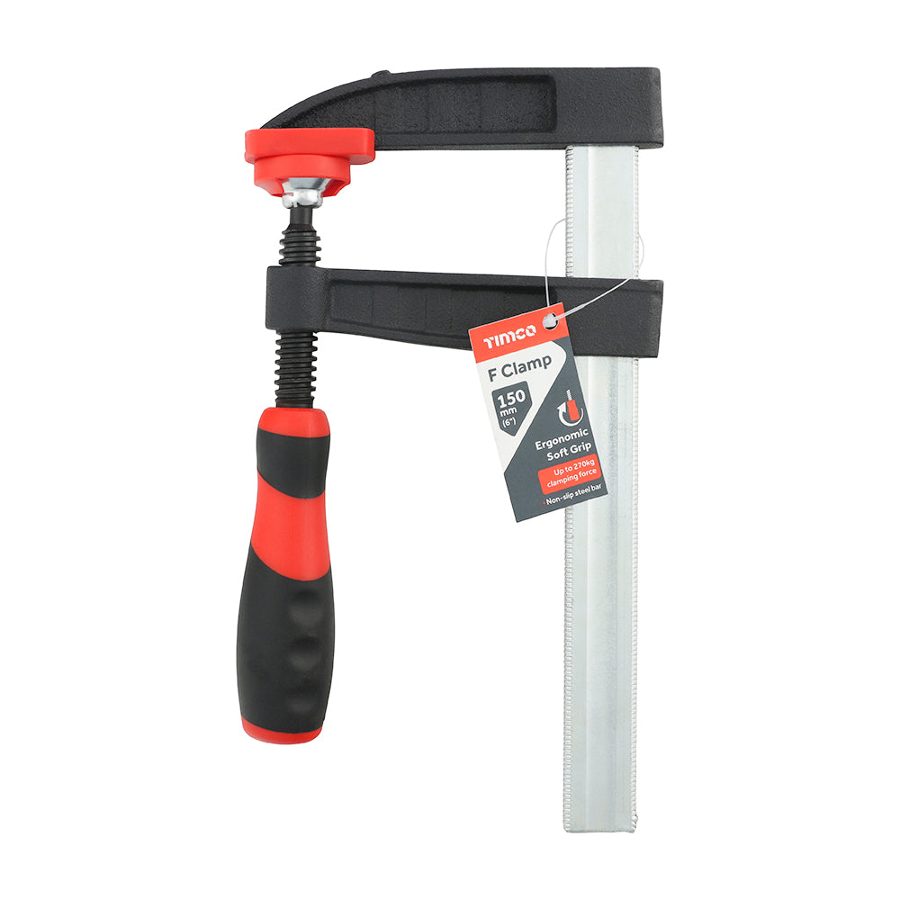 TIMCO F Clamp, Soft Grip Heavy Duty 270kg General Purpose Clamp - 6" / 150mm Clamping Capacity - Image