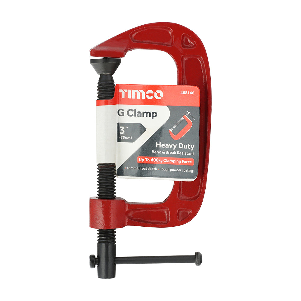 TIMCO G Clamp, Heavy Duty Solid Steel G Clamp, 45mm Jaw Width - 3" - Image