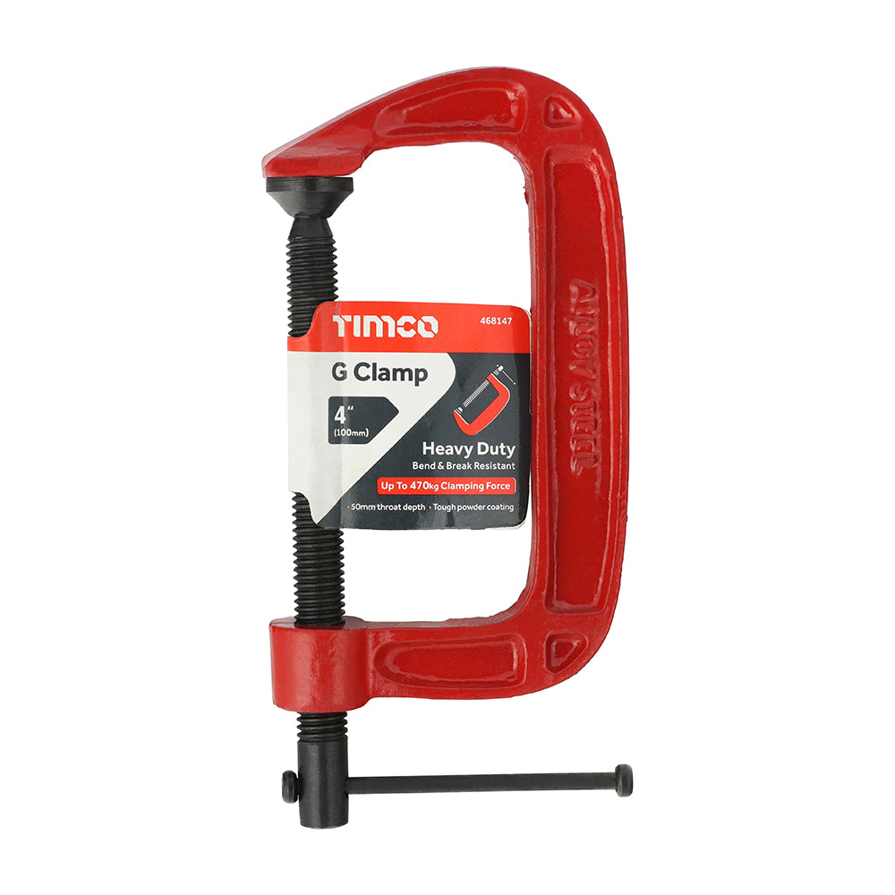 TIMCO G Clamp, Heavy Duty Solid Steel G Clamp, 50mm Jaw Width - 4" - Image