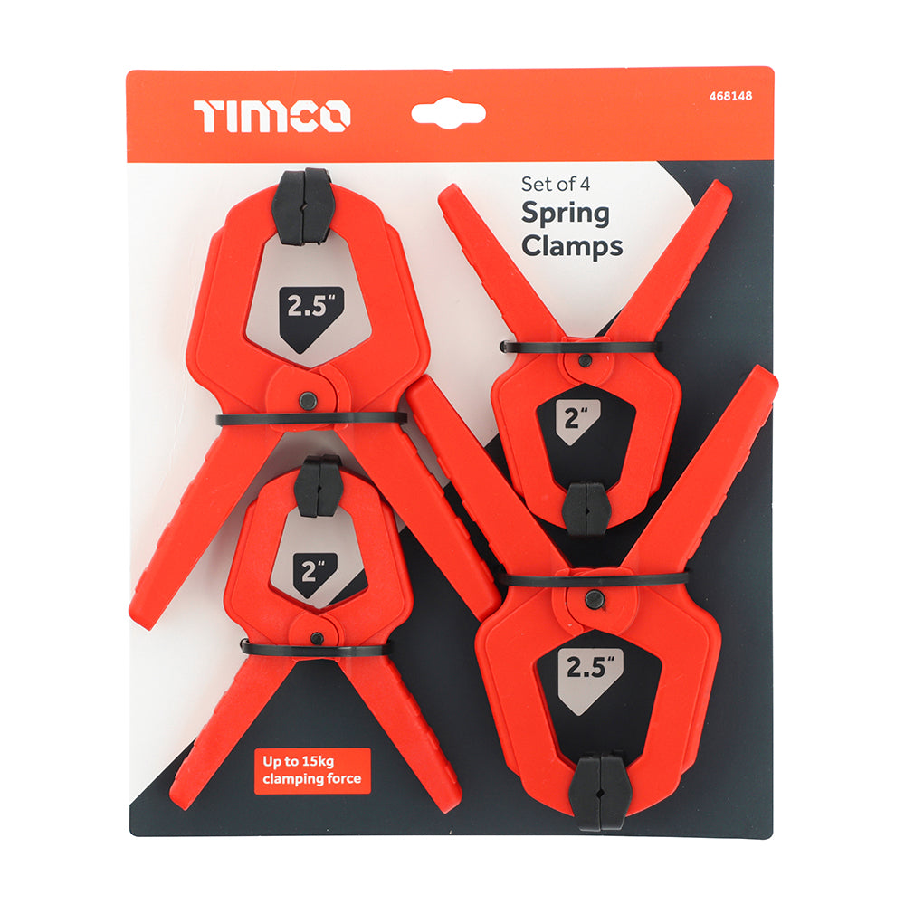 TIMCO Spring Clamp Set, Four Piece Multi-Purpose Heavy Duty Woodworking Clamps, Tarpaulin, Sheeting and Netting Tie Back - Image