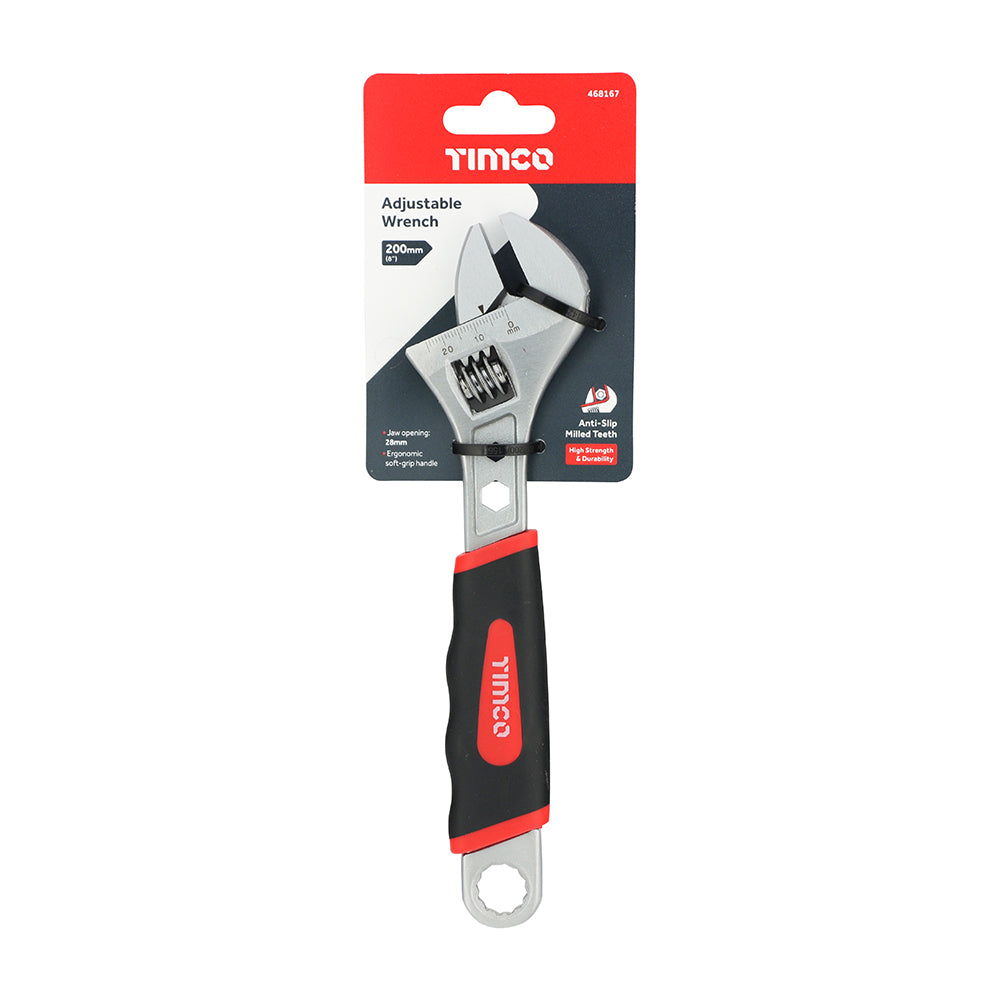 TIMCO Adjustable Wrench with Soft Grip Handle, Grips 0 - 28mm - 8" / 200mm - Image