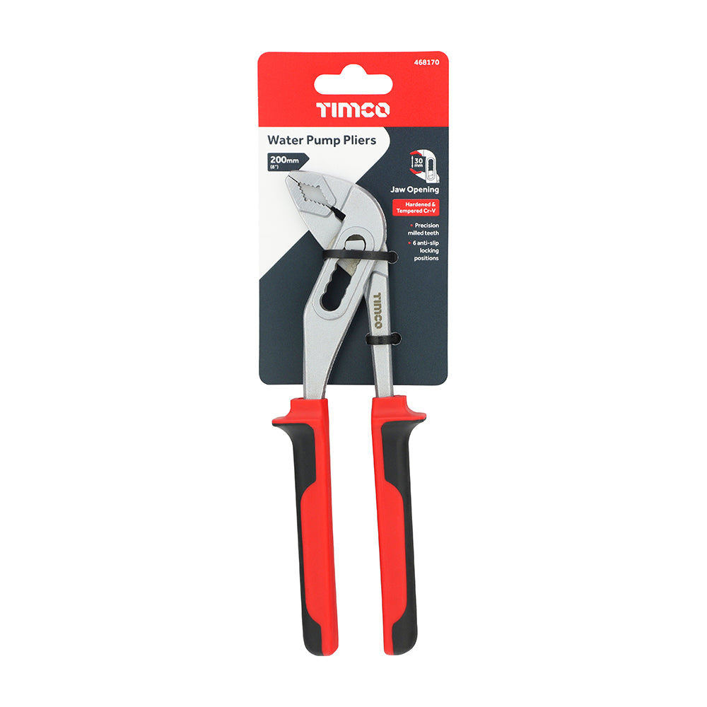 TIMCO Water Pump Pliers with Adjustable Anti-Slip Jaws and Soft-Grip Handles - 8" / 200mm - Image