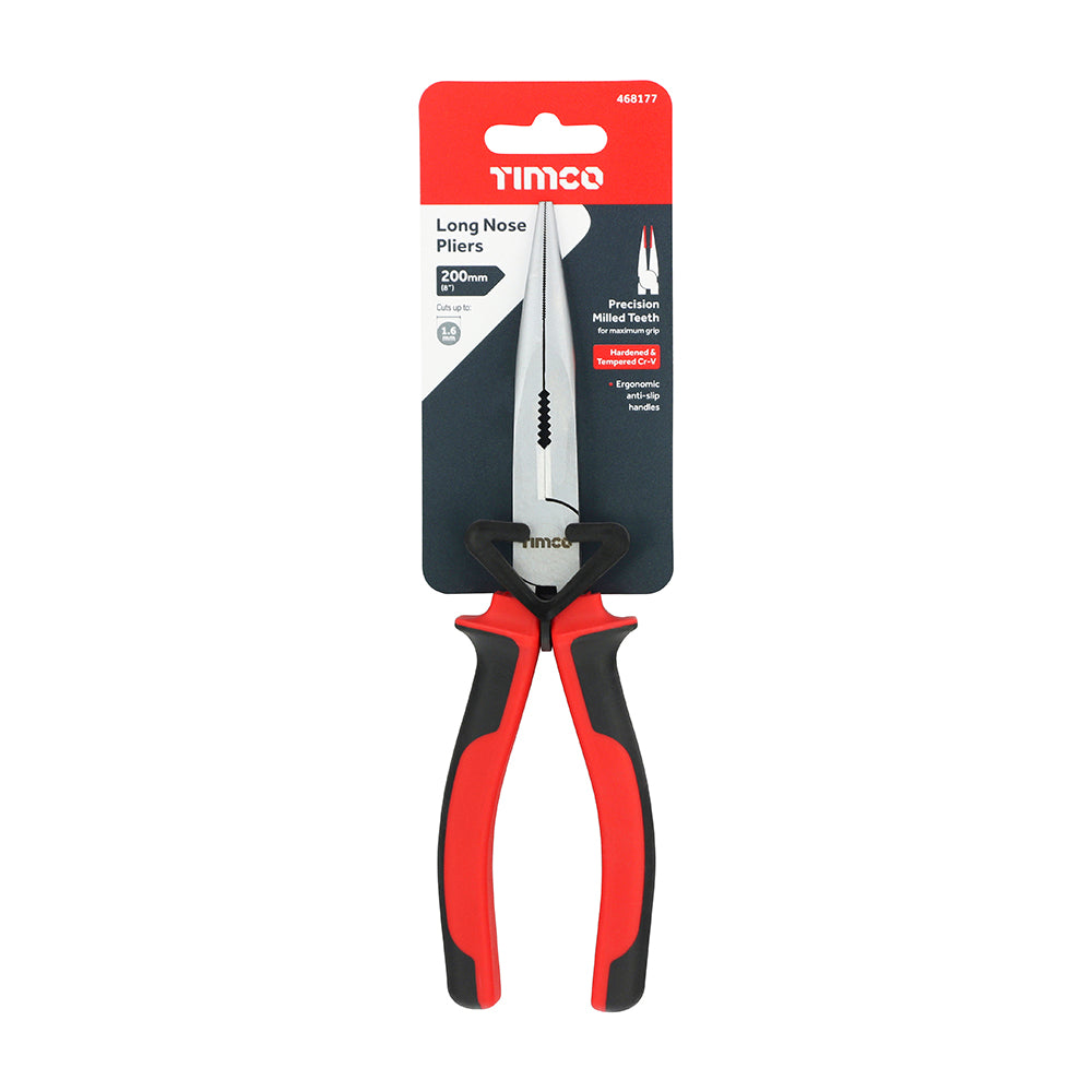 TIMCO Long Nose Pliers, Multi-purpose Long Nose Grips & Cutters with Soft Grip Handles - 8" / 200mm - Image