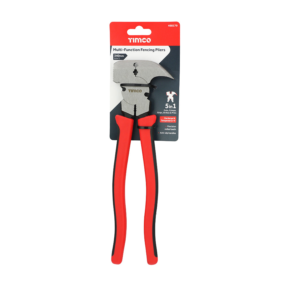 TIMCO Multi-Functional Fencing Pliers, 5 in 1 Cutter, Crimper, Gripper, Striker and Pryer - 13 1/2" / 340mm - Image