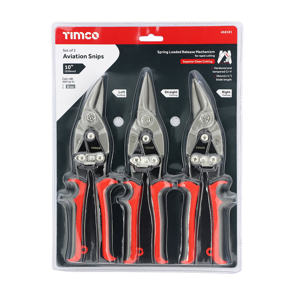 TIMCO Aviation Snips Set, 3 Piece Set Containing Left, Right and Straight Cutting Snips with Ergonomic Moulded Handles - 10" / 250mm - Image