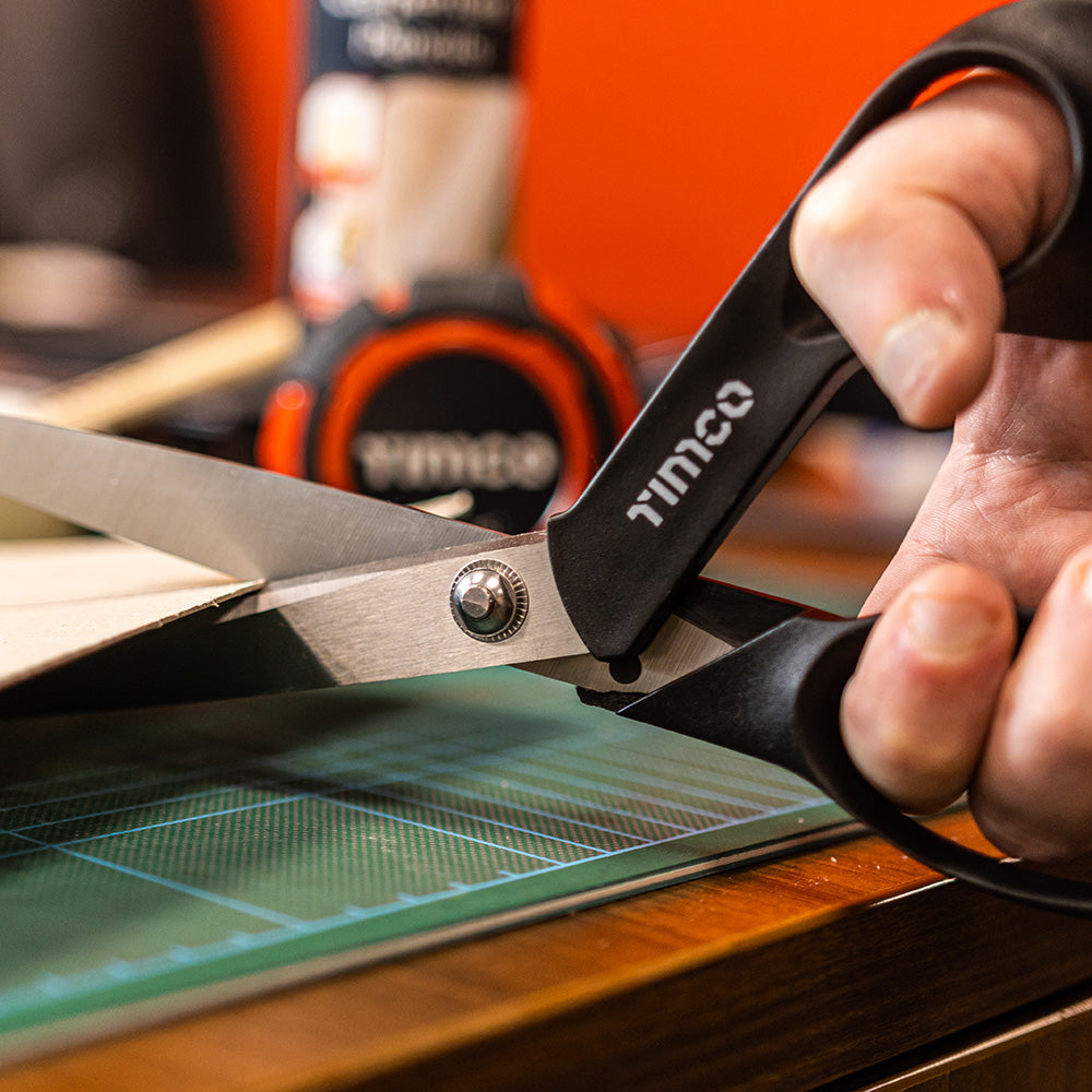 TIMCO Tradesmans Scissors, Heavy Duty with Stainless Steel Blades and Ergonomic Plastic Grips - 9 1/2" / 240mm - Image