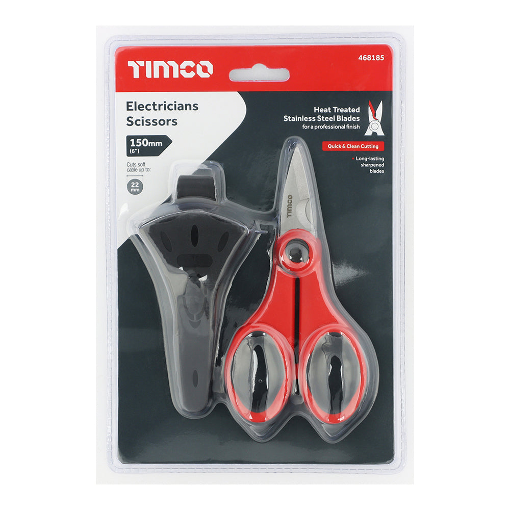 TIMCO Electricians Scissors, Extra Heavy Duty Stainless Steel Blades with Protective Case - 6" / 150mm - Image