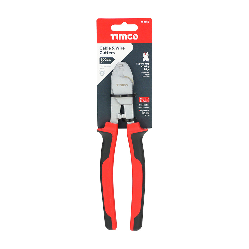 TIMCO Heavy Duty Cable & Wire Cutters, Hardened Cable Shears with Soft Grip Handles - 8" / 200mm - Image