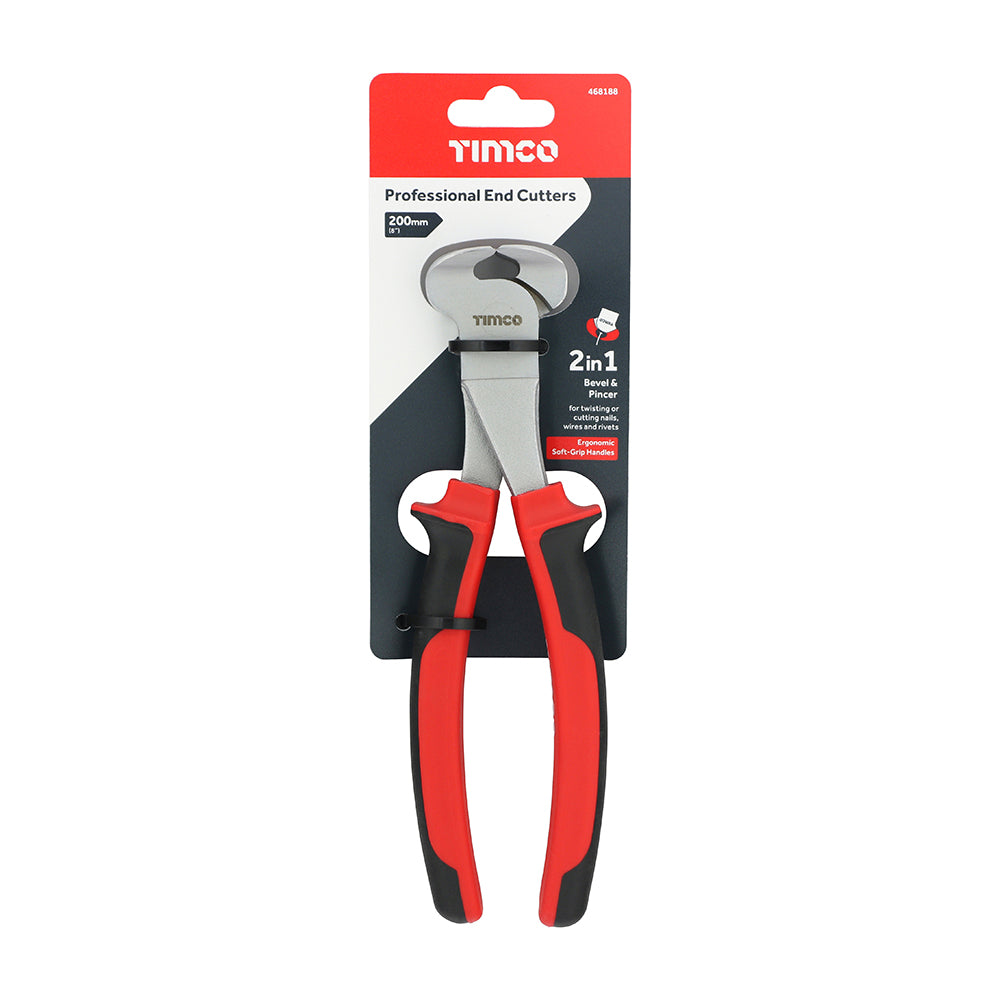 TIMCO Professional End Cutting Pliers, Pincer Head with Hardened Jaws and Soft-Grip Handles - 8" / 200mm - Image