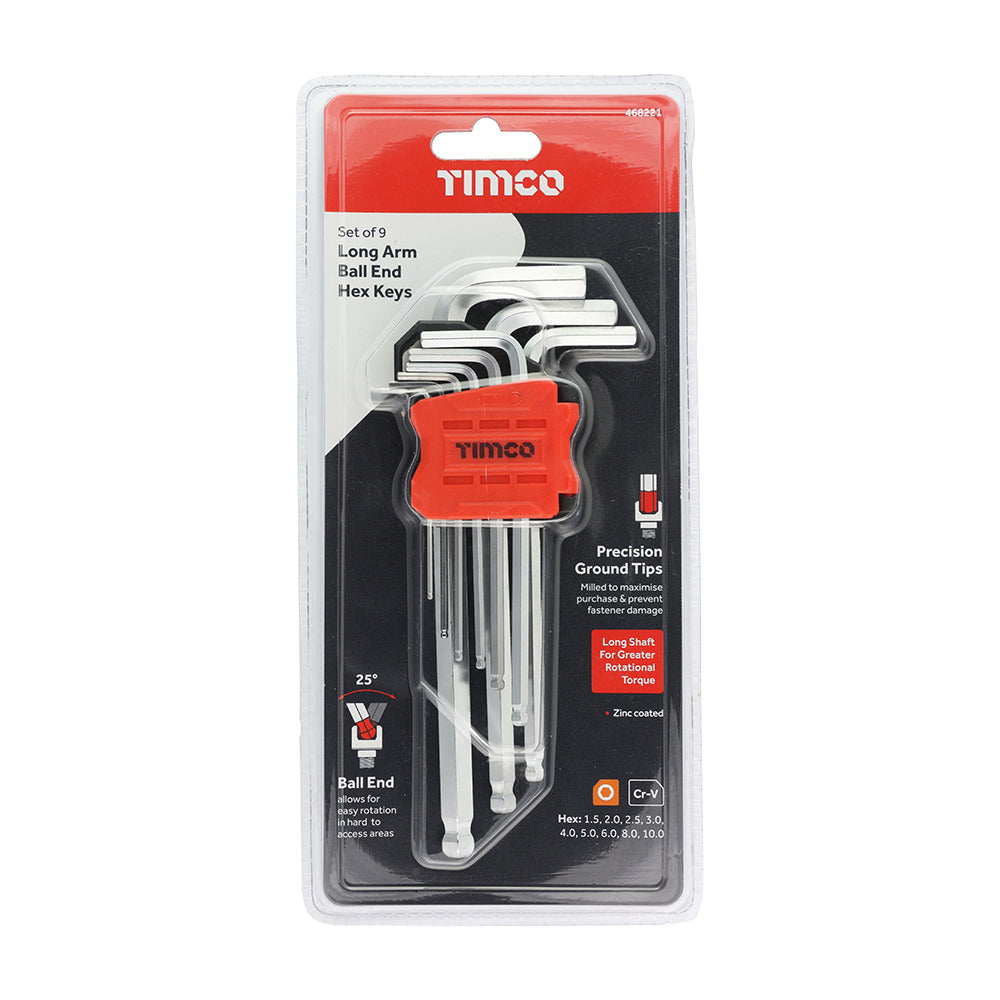 TIMCO Long Arm Ball End Hex Key Set - 9 Pieces - Image