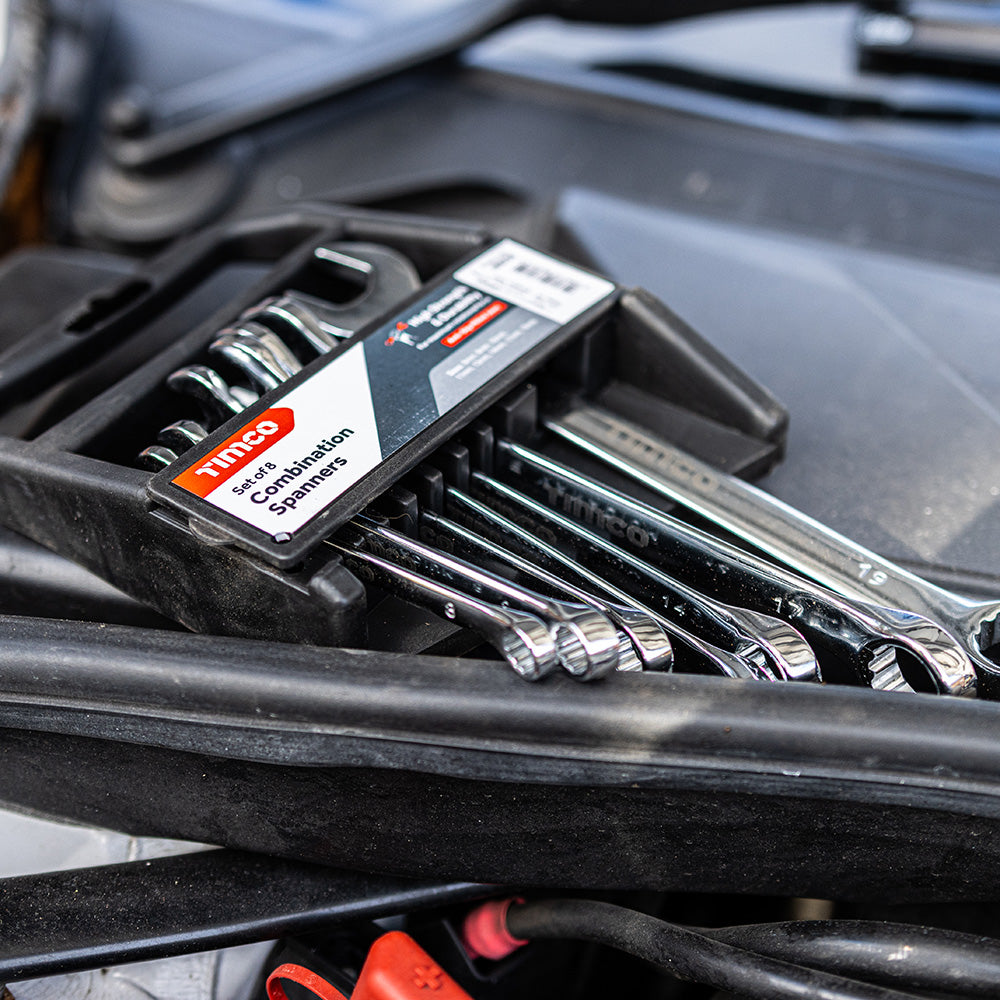TIMCO Combination Spanner Set - Metric Drop Forged Chrome Vanadium, 8mm to 19mm - 8 Pieces - Image