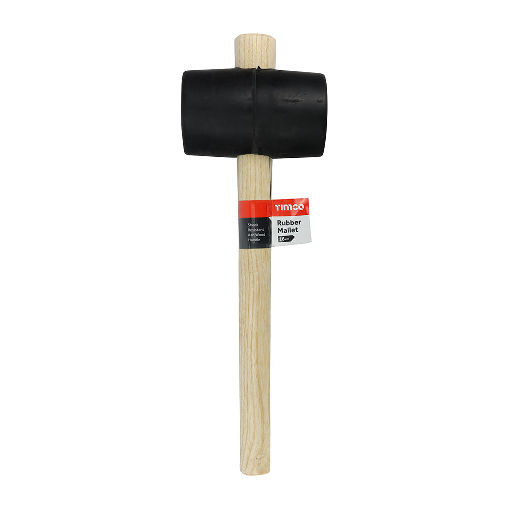 TIMCO Rubber Mallet, Solid Black Rubber Ash Wood Handle Mallet - 16oz - Image