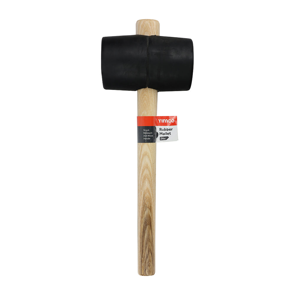 TIMCO Rubber Mallet, Solid Black Rubber Ash Wood Handle Mallet - 24oz - Image