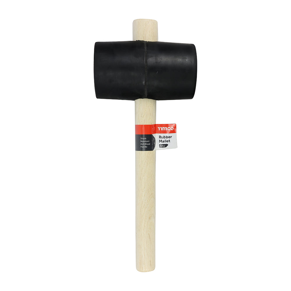 TIMCO Rubber Mallet, Solid Black Rubber Ash Wood Handle Mallet - 32oz - Image