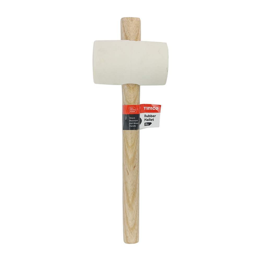 TIMCO Rubber Mallet, Non Marking White Solid Rubber Ash Wood Handle Mallet - 16oz - Image