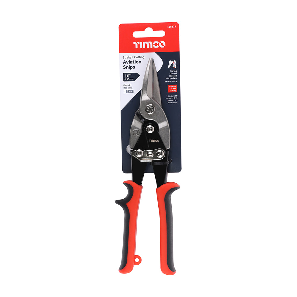 TIMCO Aviation Snips Straight Cutting Snips with Ergonomic Moulded Handles - 10" / 250mm - Image