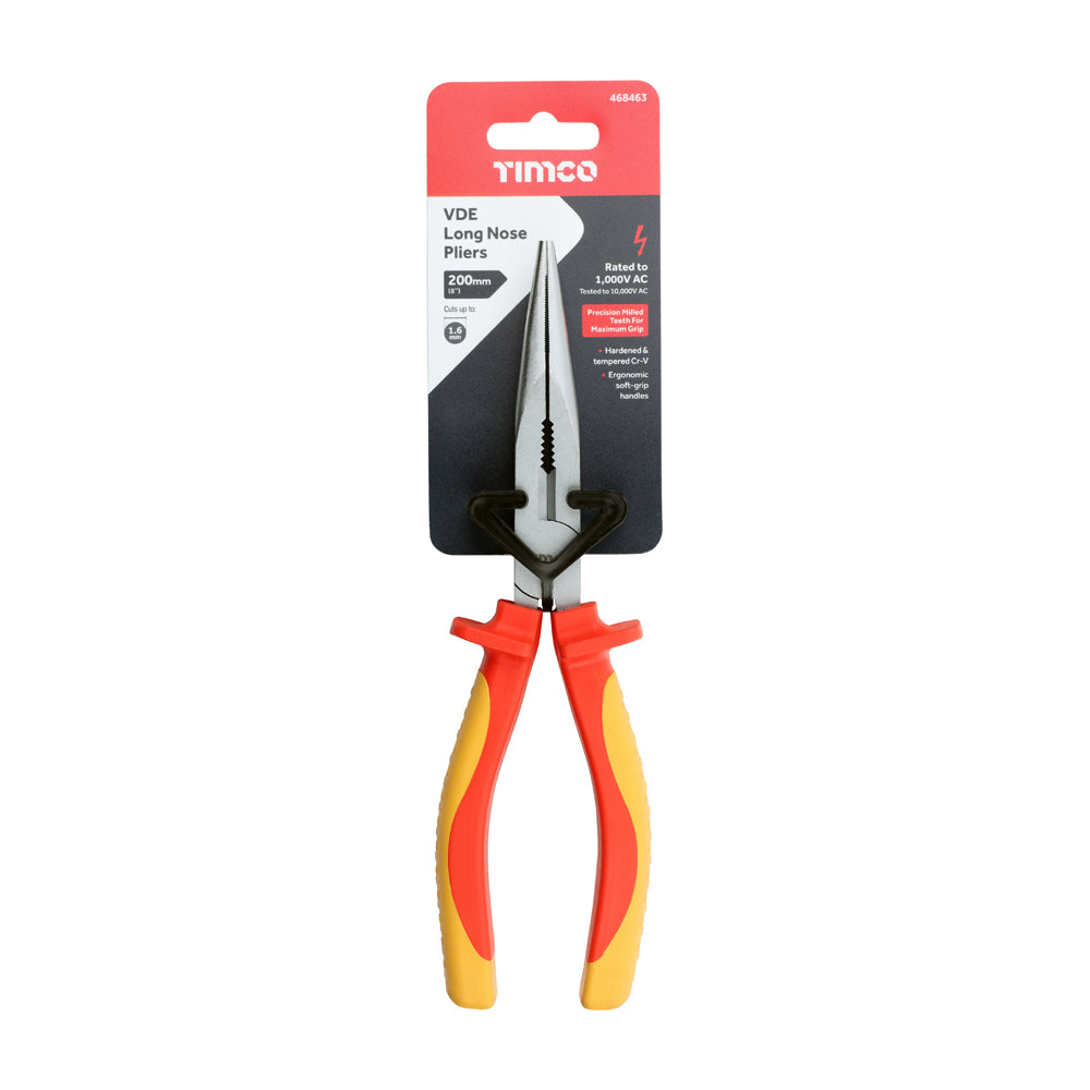 TIMCO Professional VDE Long Nose Pliers. Tested to 1000V AC - 8" - Image