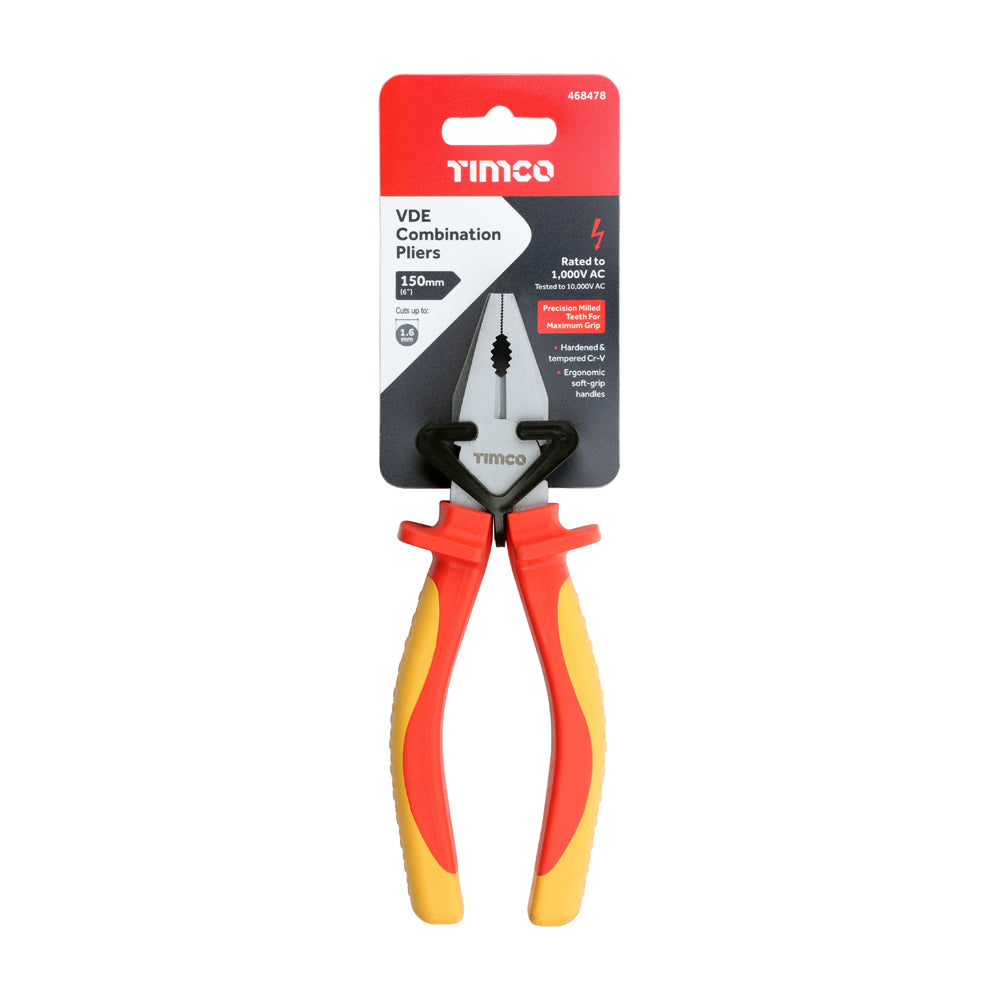 TIMCO Professional VDE Combination Pliers. Tested to 1000V AC - 6" - Image