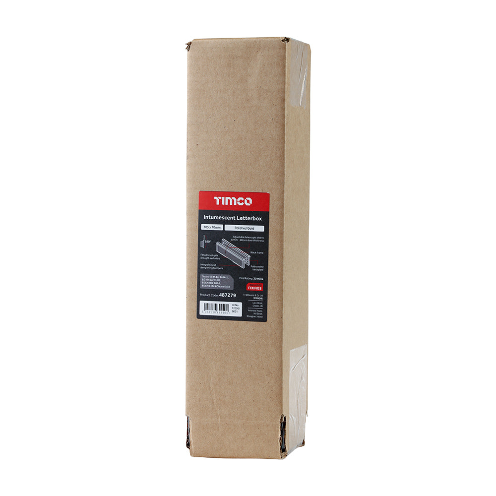TIMCO 12" Intumescent Letterbox - Polished Gold (Black Frame) 306 x 70mm
- Image