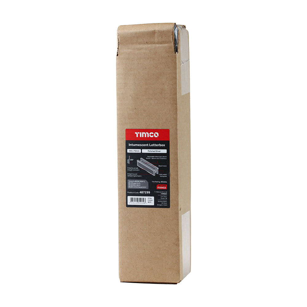 TIMCO 12" Intumescent Letterbox - Polished Silver (Black Frame) 306 x 70mm
- Image