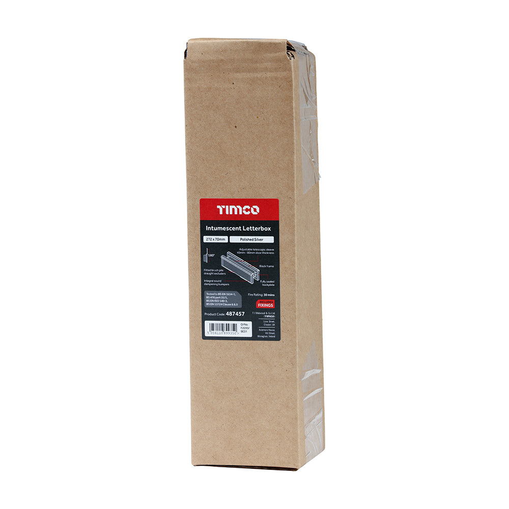 TIMCO 10" Intumescent Letterbox - Polished Silver (Black Frame) 272 x 70mm
- Image