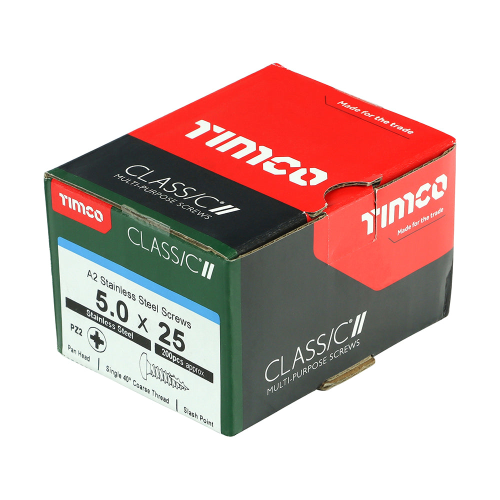 TIMCO Classic Multi-Purpose Pan Head A2 Stainless Steel Woodcrews - 5.0 x 25 - Image