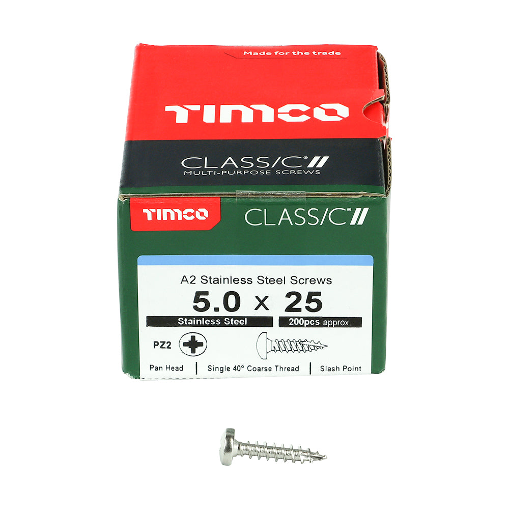 TIMCO Classic Multi-Purpose Pan Head A2 Stainless Steel Woodcrews - 5.0 x 25 - Image