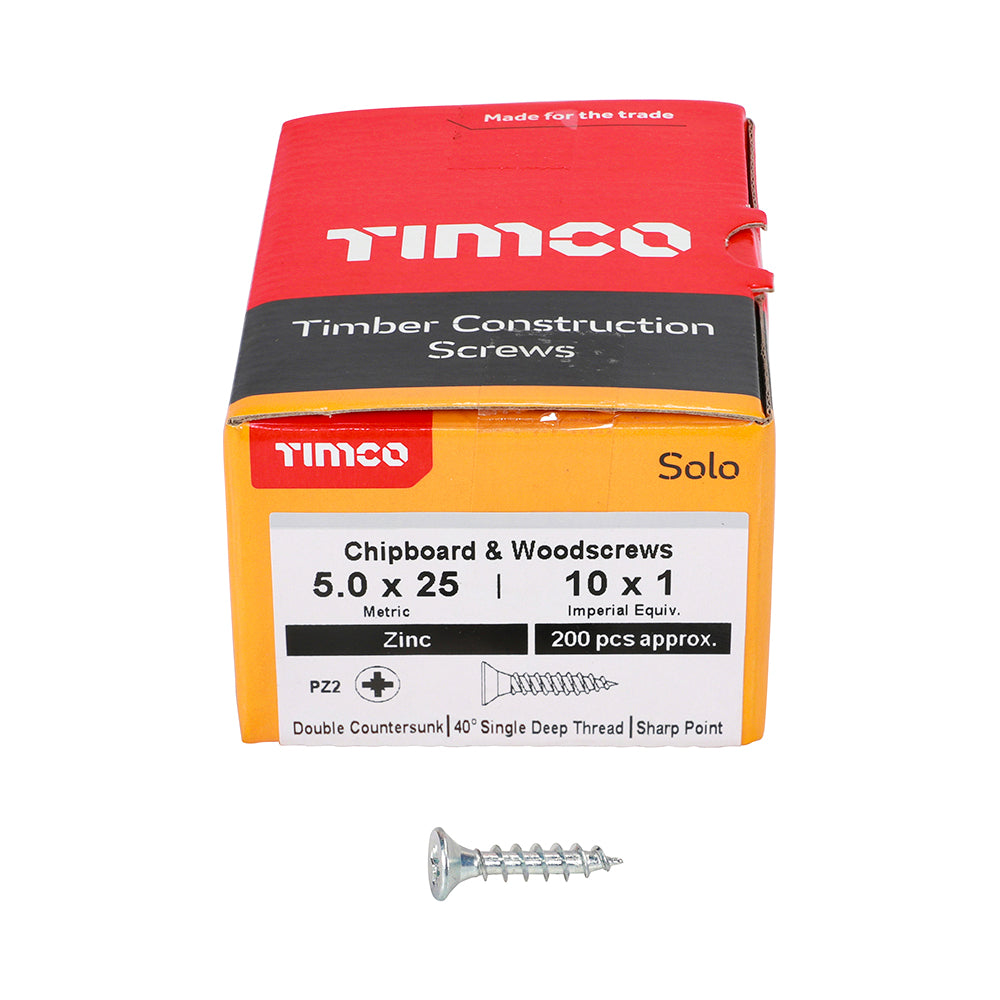 TIMCO Solo Countersunk Silver Woodscrews - 5.0 x 25 - Image