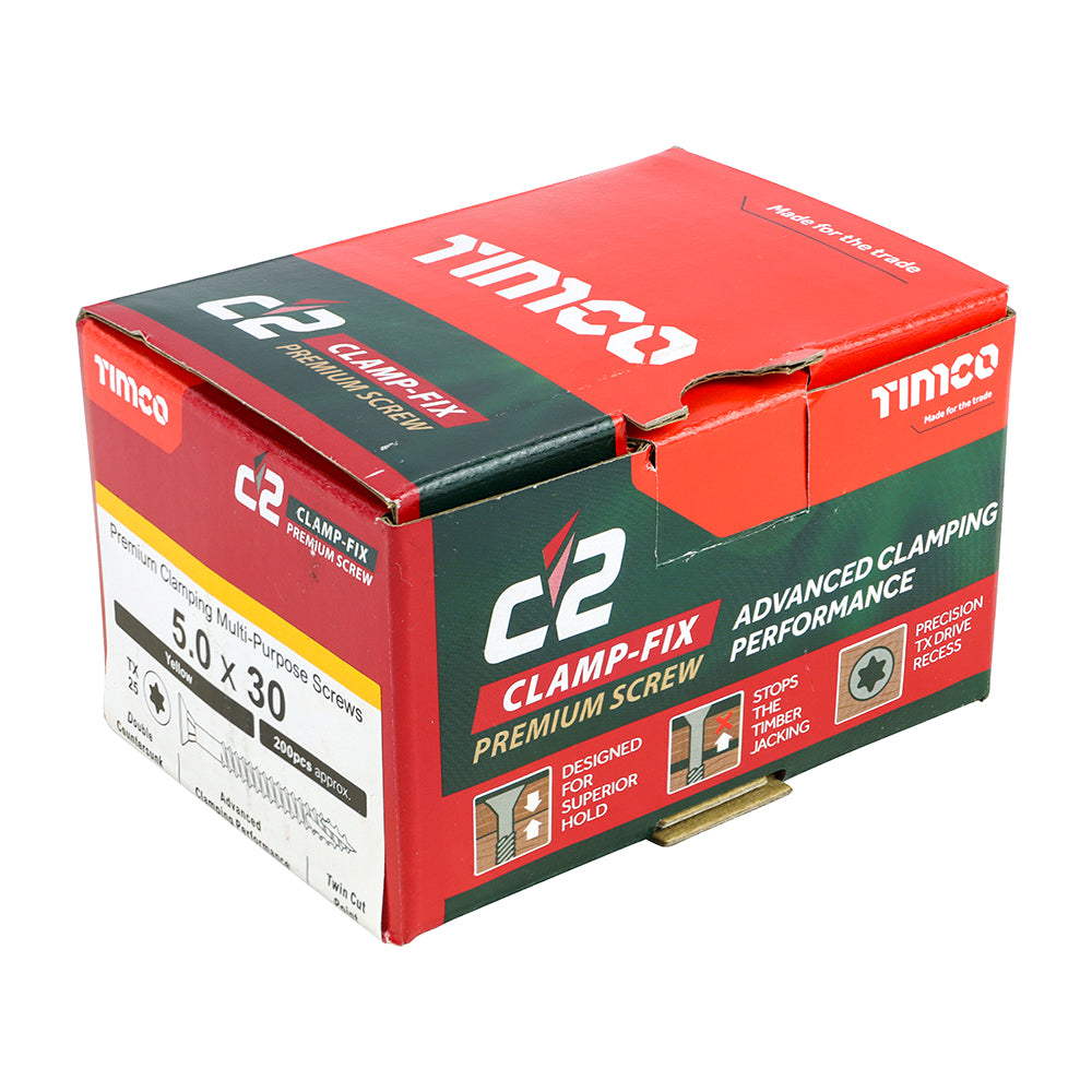 TIMCO C2 Clamp-Fix Multi-Purpose Premium Countersunk Gold Woodscrews - 5.0 x 30 - Image