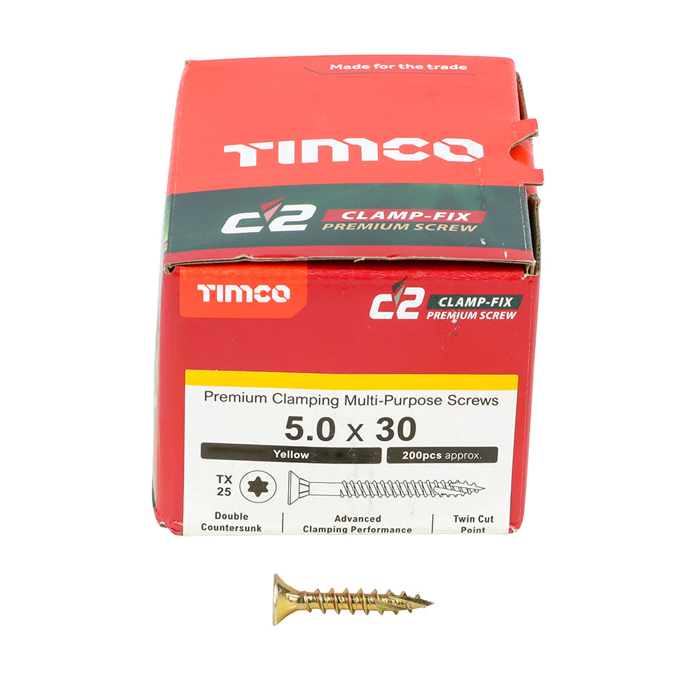 TIMCO C2 Clamp-Fix Multi-Purpose Premium Countersunk Gold Woodscrews - 5.0 x 30 - Image