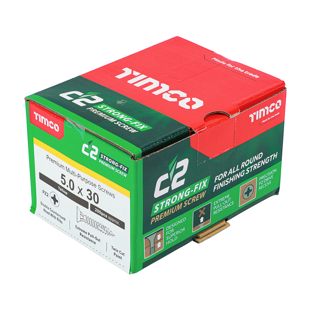 TIMCO C2 Strong-Fix Multi-Purpose Premium Countersunk Gold Woodscrews - 5.0 x 30 - Image