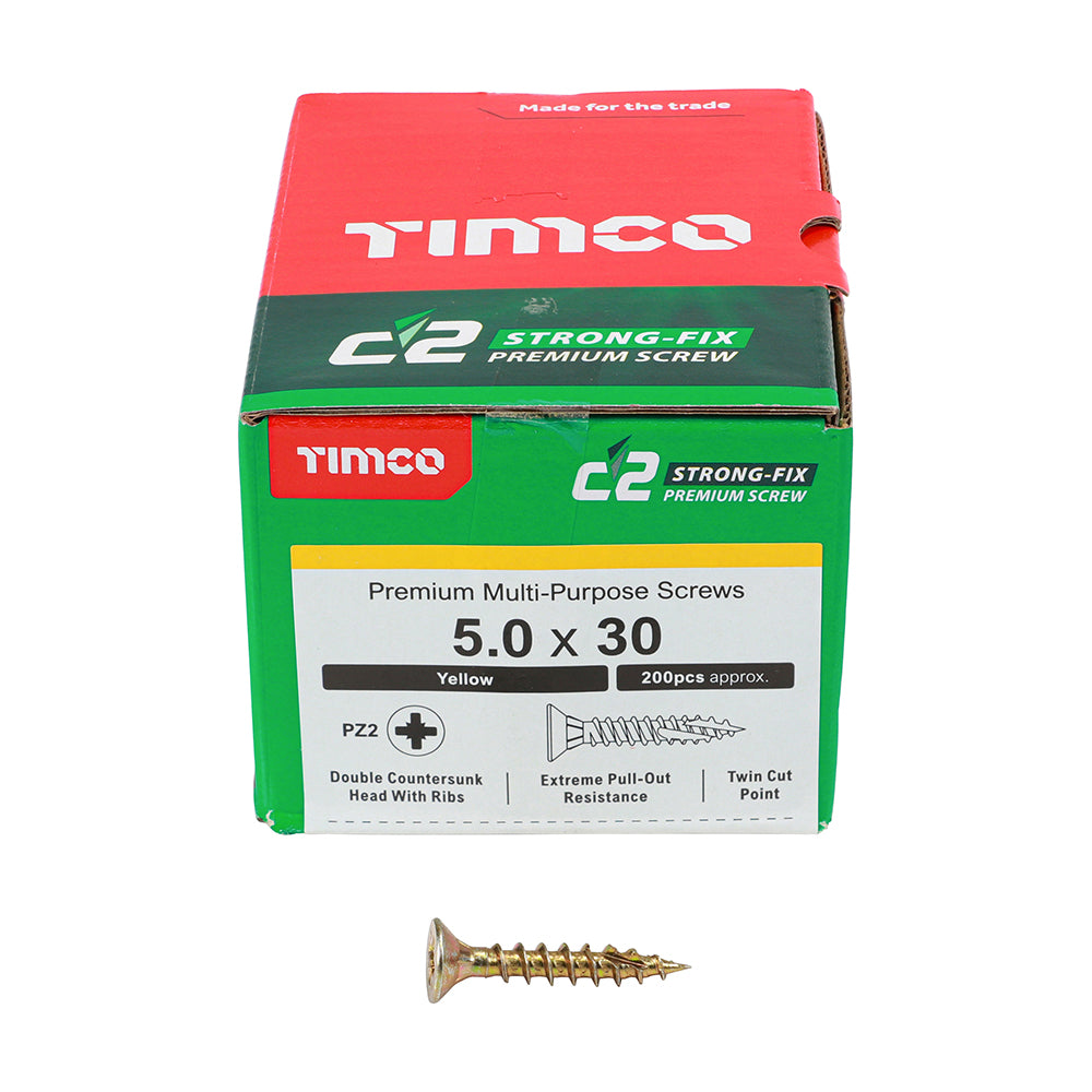 TIMCO C2 Strong-Fix Multi-Purpose Premium Countersunk Gold Woodscrews - 5.0 x 30 - Image