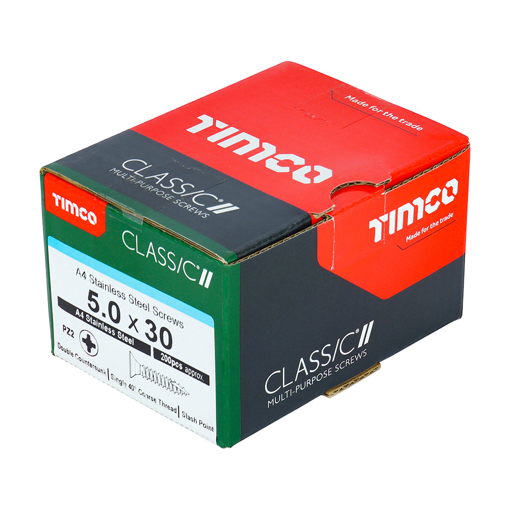 TIMCO Classic Multi-Purpose Countersunk A4 Stainless Steel Woodcrews - 5.0 x 30 - Image