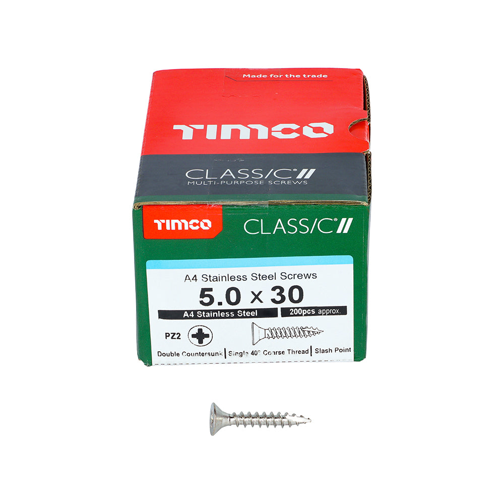 TIMCO Classic Multi-Purpose Countersunk A4 Stainless Steel Woodcrews - 5.0 x 30 - Image