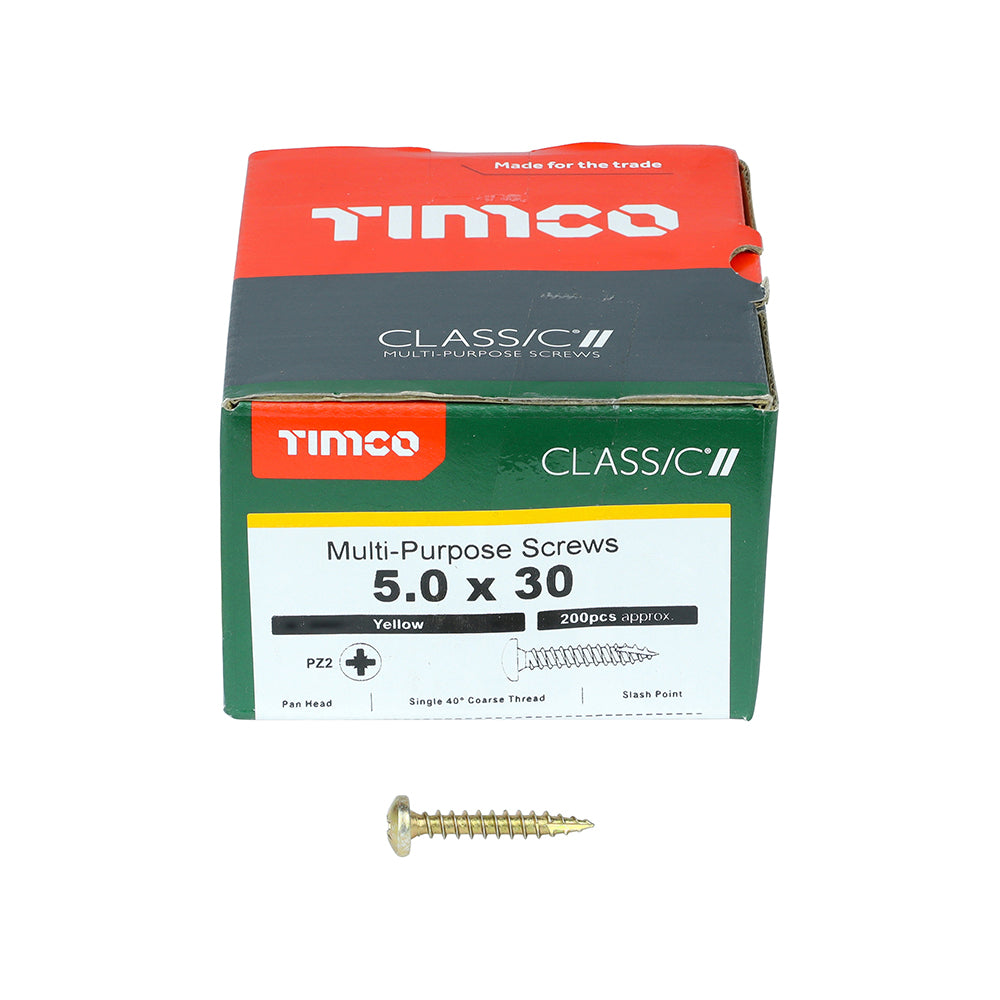 TIMCO Classic Multi-Purpose Pan Head Gold Woodscrews - 5.0 x 30 - Image
