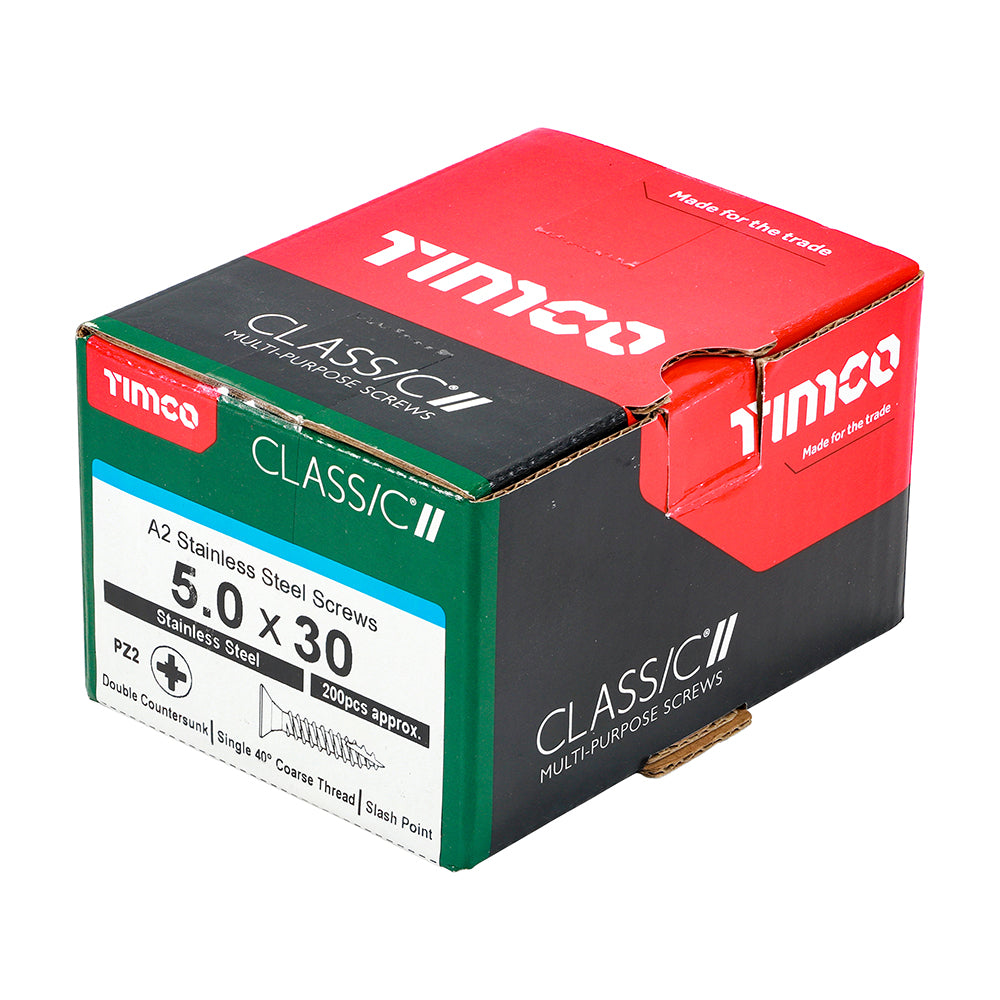 TIMCO Classic Multi-Purpose Countersunk A2 Stainless Steel Woodcrews - 5.0 x 30 - Image