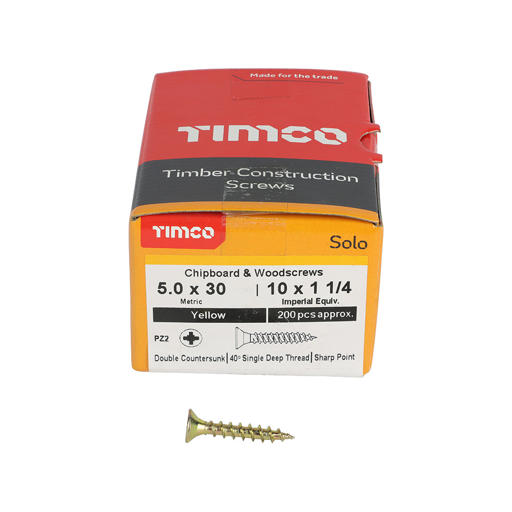 TIMCO Solo Countersunk Gold Woodscrews - 5.0 x 30 - Image