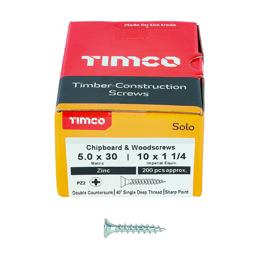 TIMCO Solo Countersunk Silver Woodscrews - 5.0 x 30 - Image
