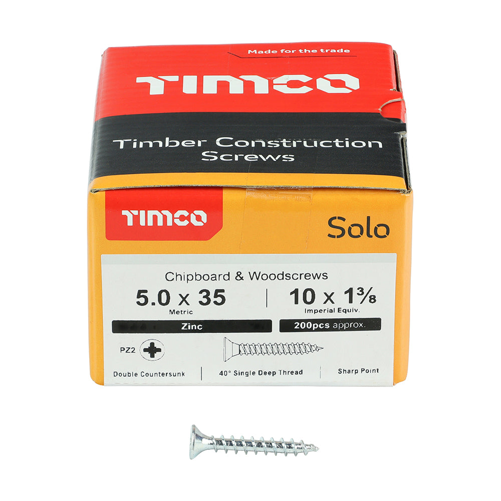 TIMCO Solo Countersunk Silver Woodscrews - 5.0 x 35 - Image