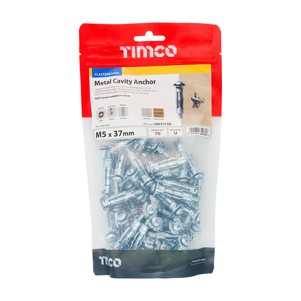 TIMCO Metal Cavity Anchors Silver - M5 x 37 (45mm Screw) - Image