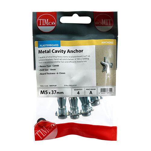 TIMCO Metal Cavity Anchors Silver - M5 x 37 (45mm Screw) - Image