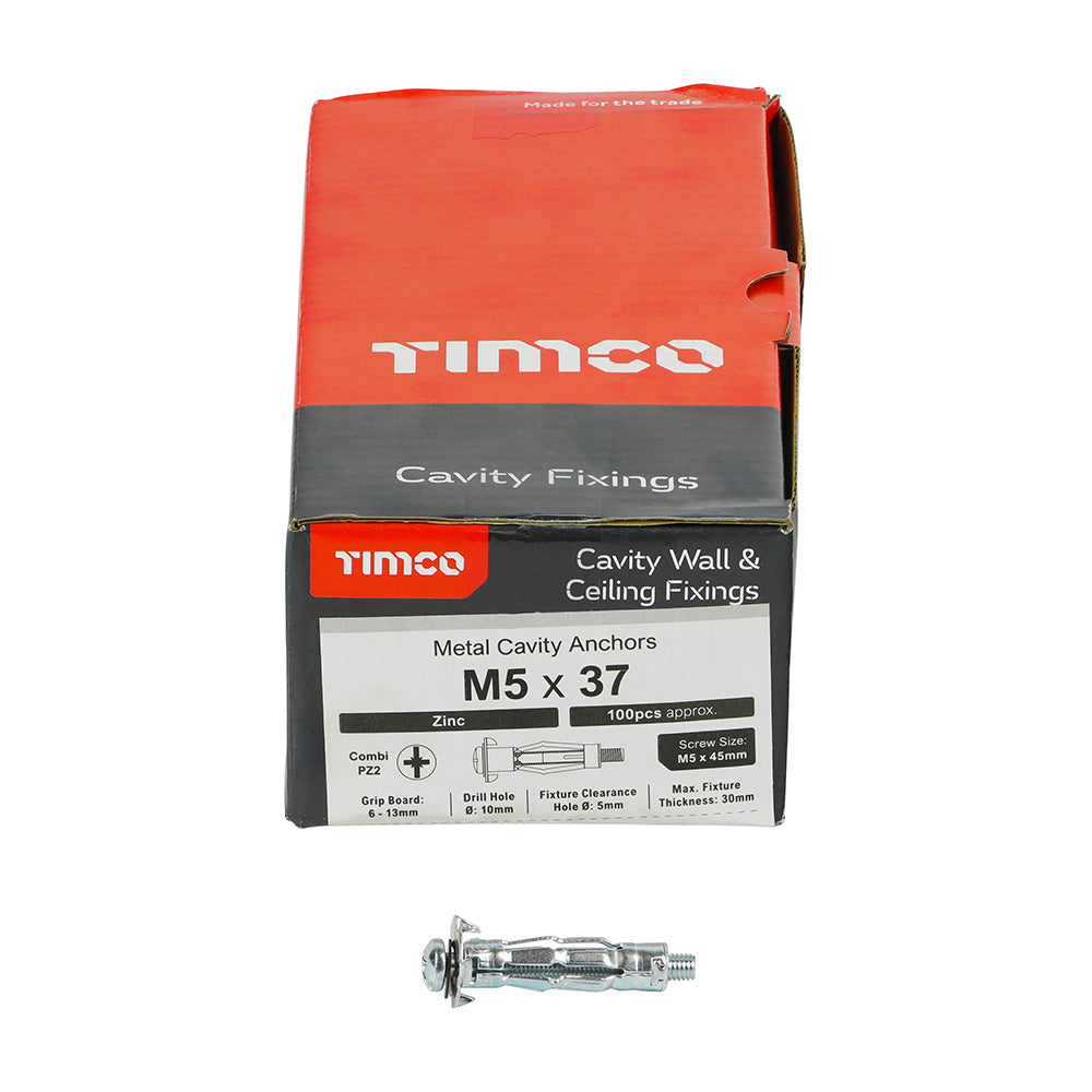 TIMCO Metal Cavity Anchors Silver - M5 x 37 (45mm Screw) - Image