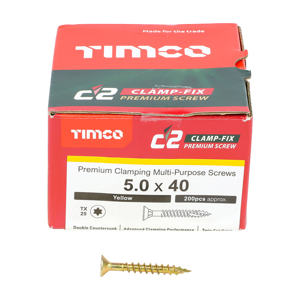 TIMCO C2 Clamp-Fix Multi-Purpose Premium Countersunk Gold Woodscrews - 5.0 x 40 - Image